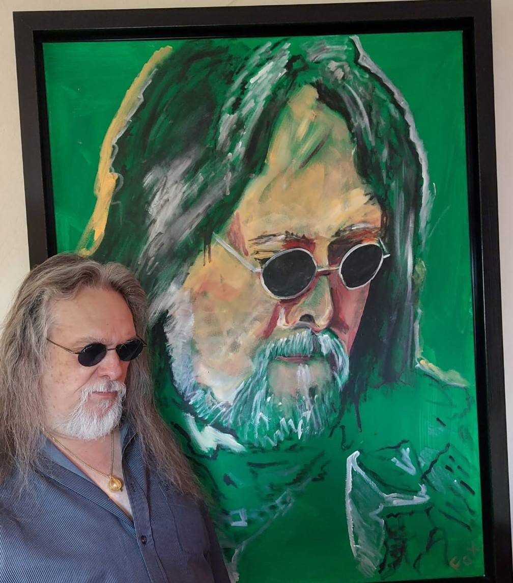 "Uwe" übergroßes Portrait in Grün, spontan gemalt im Format 90 x 120 cm